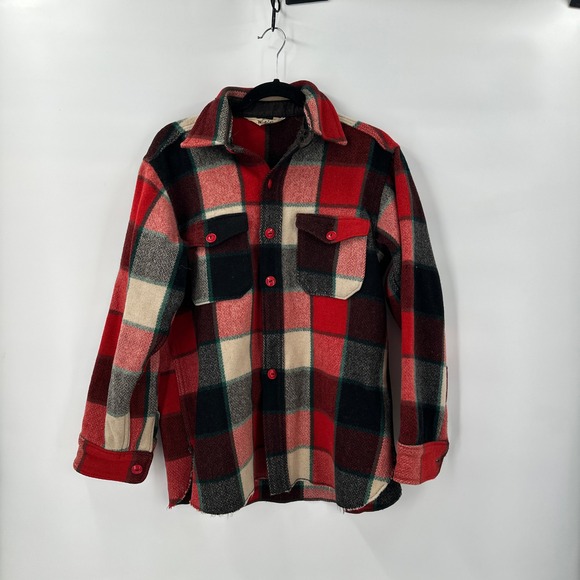 Vintage Woolrich Plaid Wool Shirt Jacket Mens Large Shacket Distressed Workwear‎